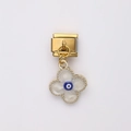 Italian charm link with gold four-leaf clover pendant and blue evil eye detail - White Clover Evil Eye Style (12)