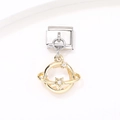 Maillon italien avec pendentif Saturne plaqué or 18k et pierres zircons - Style Planète Saturne (18)