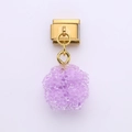 Italian charm link with purple sugar-effect resin bead on golden stainless steel base - Purple Ball Style