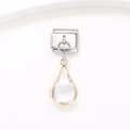 Maillon de bracelet italien avec pendentif goutte dorée et pierre en verre transparent - Style Goutte d'Eau Transparente (19)