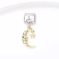 Maillon italien avec pendentif lune et étoile plaqué or 18 carats et cristaux - Style Visage de Lune (20)