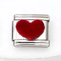 Italiaanse bedelarmband schakel met een pluizig rood hart op een roestvrijstalen basis - 红色植绒爱心款式(8)