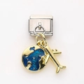Charme modulaire italien en acier inoxydable avec pendentifs globe et avion dorés - Style Avion et Globe Doré (4)
