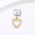 Charme modulaire italien en acier avec cœur doré et pavé de zircons étincelants - Style Cœur Doré Évidé (23)