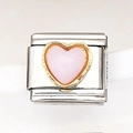Italiaanse modulaire bedel van roestvrij staal met roze hart en gouden rand - 粉色金边珐琅爱心款式(11)