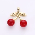 Sweet cherry pendant with gold leaves and red beads for DIY jewelry making - Red Round Bead Leaf Style (1)