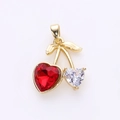 Sweet cherry pendant with red and white heart stones in a golden setting - Red White Heart Gemstone Style (2)