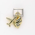 Italian charm bracelet link with gold airplane and blue rhinestone conch shell - Airplane and Blue Stone Conch Style (8)