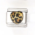 Italiaanse armband module met hart in luipaardprint op roestvrijstalen basis - 金黑相间豹纹爱心款式(14)