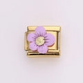 Italian charm bead in gold finish featuring a purple flower for DIY bracelets - Purple (Gold Chain)