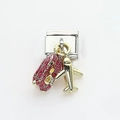 Italian charm bracelet pendant with glittery purple suitcase and golden airplane link - Airplane and Pink Suitcase Style (9)