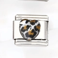 Italiaanse modulaire bedel van roestvrij staal met hartvormige luipaardprint inleg - 白底黑纹豹纹爱心款式(15)