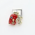 Italian modular charm featuring a red enamel suitcase and golden airplane pendant link - Airplane and Red Suitcase Style (10)