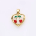 Golden heart-shaped cherry pendant with cream enamel and beaded edges for DIY jewelry - Heart Enamel Beaded Style (5)