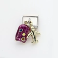 Italian modular charm with magenta suitcase and golden airplane for stainless steel bracelet - Airplane and Purple Suitcase Style (11)
