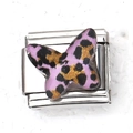 Italiaanse armbandbedel van roestvrij staal met paarse luipaardvlinder en gouden glitter - 粉紫色豹纹蝴蝶款式(17)