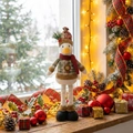 Standing Christmas plush duck in red plaid sweater and scarf holiday home decoration - Telescopic Duck (ML-Q782)