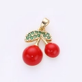 Sparkling red cherry pendant with green micro-inlaid leaves and golden metal ring - Bold Drip Oil Micro Pave Style (7)
