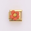 Italian style golden stainless steel bracelet charm with orange daisy resin flower - Orange (Gold Base)