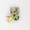 Italian charm link featuring a gold airplane and blue enamel globe for travel bracelets - Airplane and Blue Green Globe Style (13)