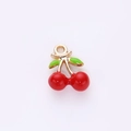 Sweet red cherry pendant charm with green leaves and silver hanging ring for DIY jewelry - Fresh Double Fruit Drip Style (8)
