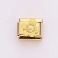 Italian charm link with yellow daisy flower in gold finish for stainless steel bracelet - Yellow (Gold Chain)