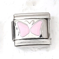 Italiaanse modulaire charm met roze emaille vlinder op zilver roestvrij staal - 粉色滴油蝴蝶款式(20)