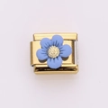 Italian modular charm in golden metal with a light blue flower and gold stamen - Blue (Gold)