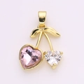 Golden cherry heart charm pendant with pink and white crystals for DIY jewelry - Heart Crystal Asymmetric Style (10)