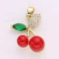 Sweet cherry charm with red beads and green gemstone for DIY bracelets and necklaces - Pave Micro Drill Three Color Style (12)
