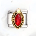 Italiaanse bedelarmband link met rode marquise edelsteen en gouden vintage details - 红色马眼石复古花纹款式(23)