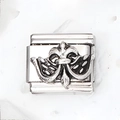 Zilveren roestvrijstalen Italiaanse modulaire link met gegraveerde fleur-de-lis kroon - 复古做旧鸢尾花纹饰款式(25)