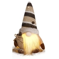 Lighted coffee gnome with striped knitted hat and burlap bag for home decoration - Holding Coffee Bean Bag