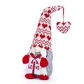 Valentine gnome plush with knitted heart hat holding LOVE sign on white background - Heart Pattern Hat with LOVE Sign (Female)