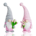 Gnomes en peluche rose et gris tenant des tulipes pour la déco de Fête des Mères - Styles Rose Et Gris