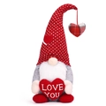 Valentines gnome plush with red spotted hat holding a red LOVE YOU heart pillow - Male Style
