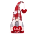 Valentine gnome plush with red plaid hat holding a Kiss Me heart decoration - Female Style
