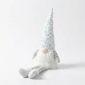 Luminous Christmas gnome with sequined hat and soft striped legs for festive home decor - White
