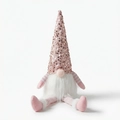 Pink glowing Christmas gnome plush ornament with sequin hat and long white beard - Pink