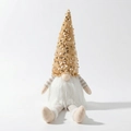 Sitting Christmas gnome with champagne velvet sequin hat and striped soft legs - Yellow