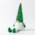 Christmas glow gnome ornament with green sequin hat and striped soft legs for holiday decor - Green