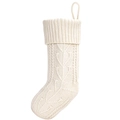 Calza di Natale classica bianco crema in maglia a trecce con passante per appenderla - Bianco
