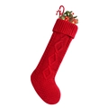 Grande calza di Natale rossa in maglia con ornamenti festivi e bastoncini - Rosso