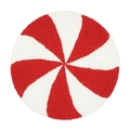 Coussin rond en peluche bonbon rouge et blanc avec texture rayée en spirale - Style de Bonbons Ronds