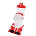 Christmas toilet cover set featuring polka dot faceless Santa Claus and red floor mat - Faceless Gnome Style