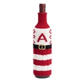 Knitted Christmas wine bottle cover in red and white with letter A and black belt decor - Letter A