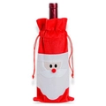 Sac bouteille de vin de Noël avec père Noël en velours rouge et cordon serrage - Père Noël Expression 3D (ML-M512)