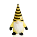 Bienenfest Gnom Puppe mit gelb gestreiftem Hut und Gänseblümchen Ornament Detail - Gelb Schwarz Gestreifter Hut