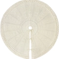 Creamy white knitted Christmas tree skirt with bow ties and cable knit braided edge - Diameter 92cm (36 inch) / Milky White