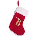 Roter Weihnachtsstrumpf mit weißem Kunstpelzrand und goldener Pailletten-Stickerei Buchstabe B - Buchstabe B (B)